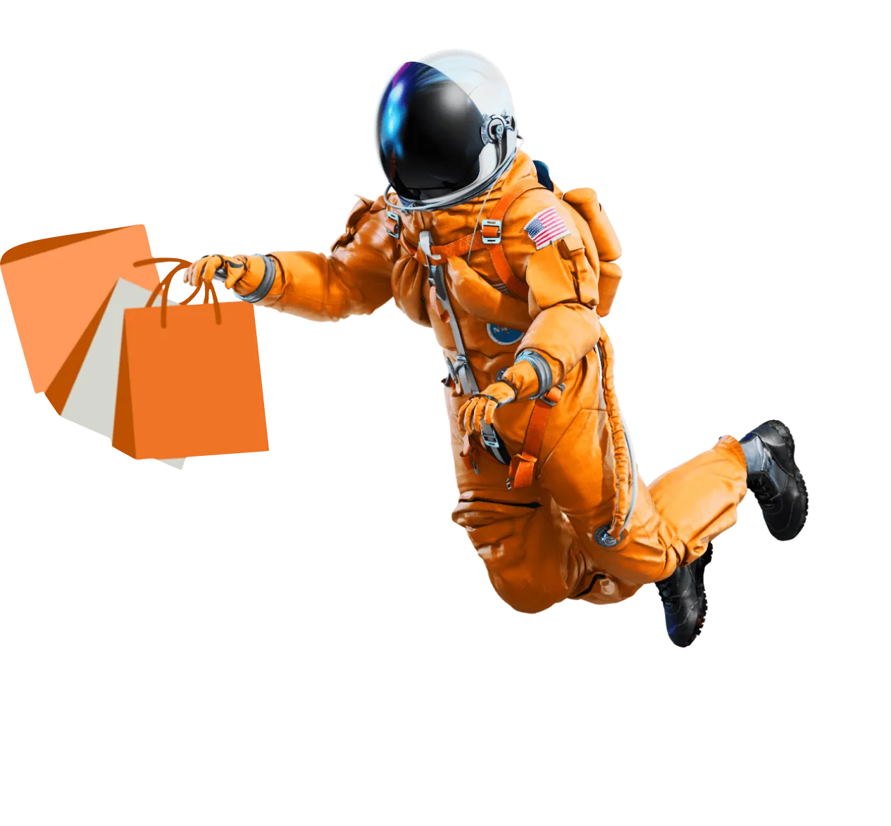 A floating astronaut in a space suit